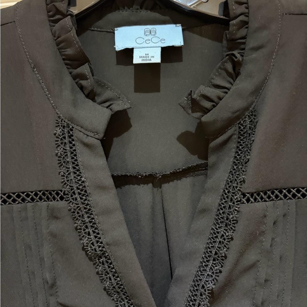 CeCe Black Blouse with Lace Trim - Picture 4 of 7